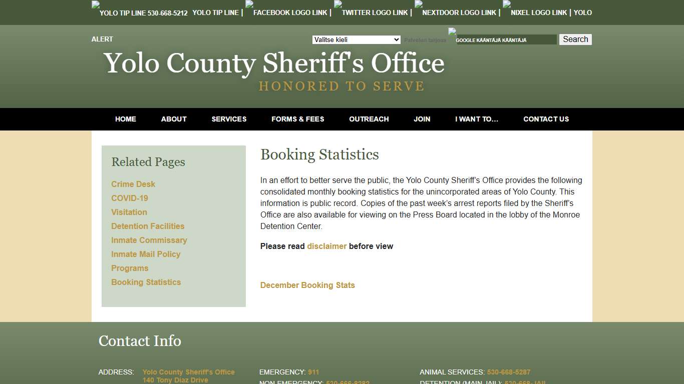 Booking Statistics - Yolo County Sheriff's Office Woodland, CA