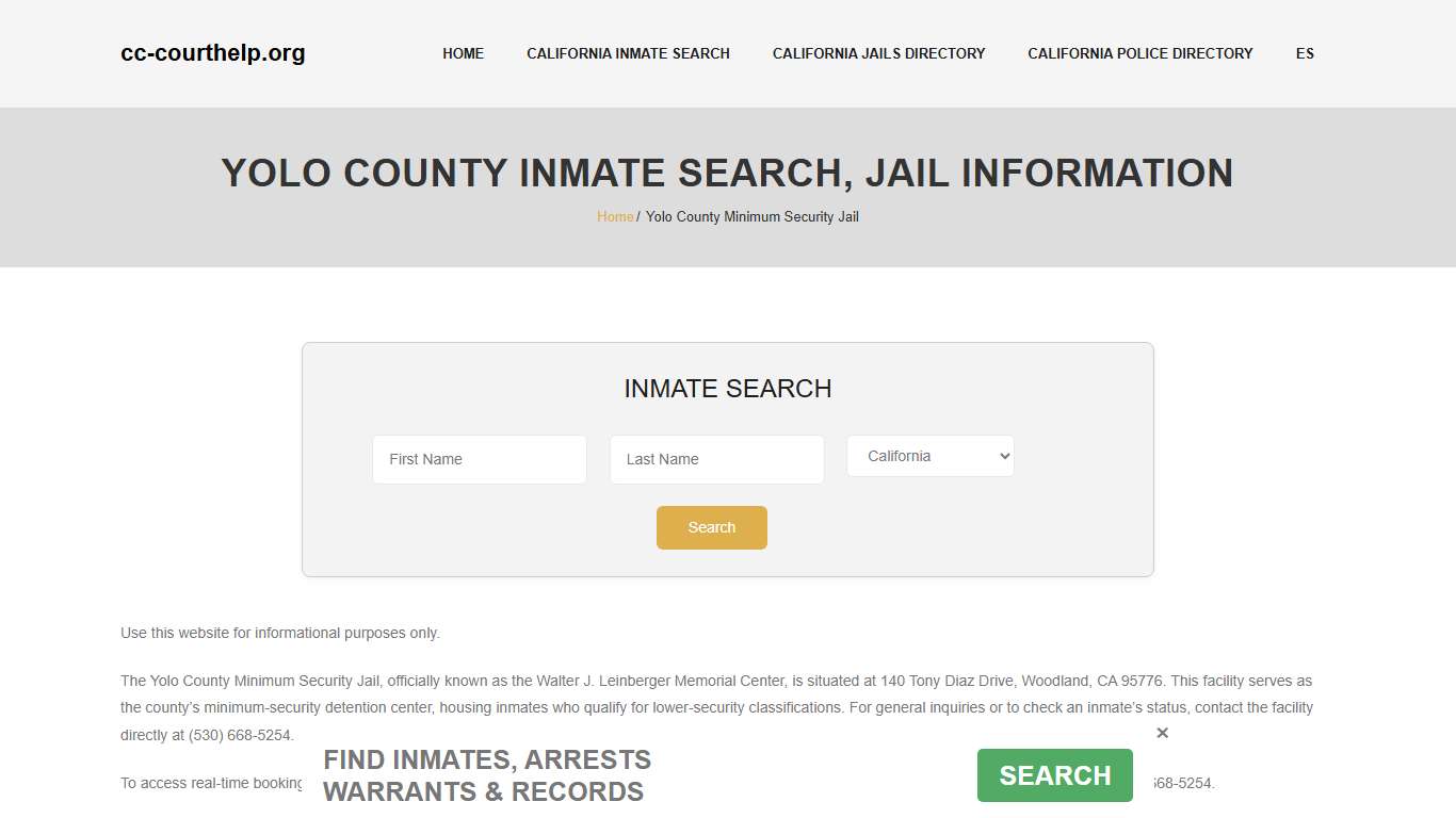 Yolo County Inmate Lookup, Jail Roster